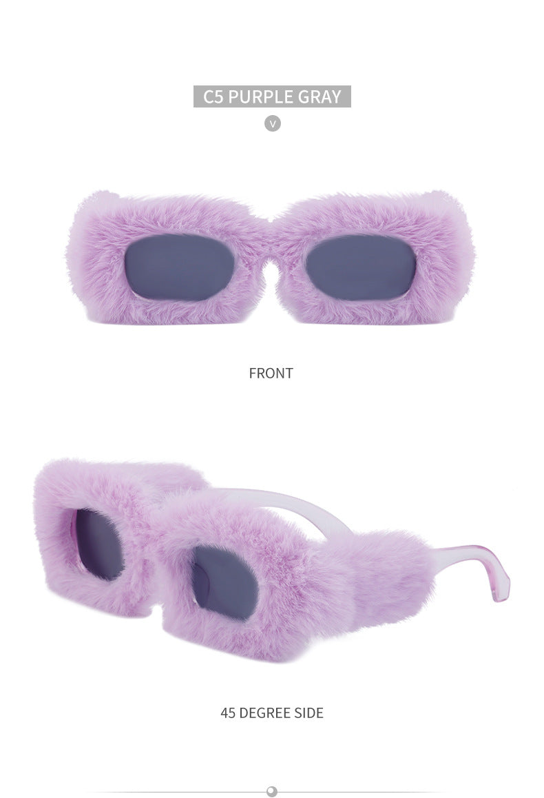 Fashion Plush Square Frame Sunglasses for Women Winter Full Coverage Sunglasses Wholesale Same Style for Women sunglasses