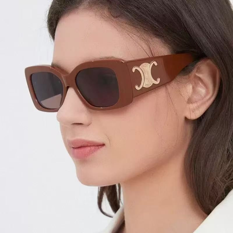 25New Spring Summer Arc de Triomphe Square Frame Face Slimming Sunglasses for Women Large Logo Wide Leg Sun Glasses UV Protection