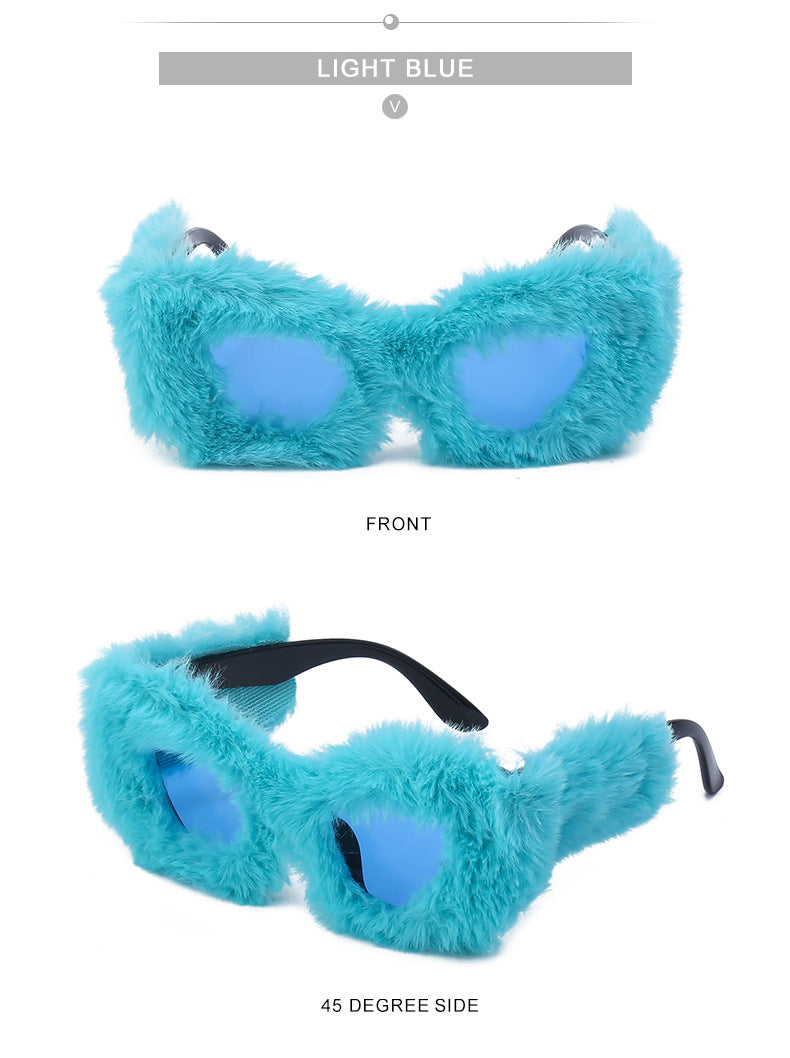 Puppy Style Plush Winter Sunglasses for Women Fashion Cat Eye Sunglasses European and American Style Sunglasses