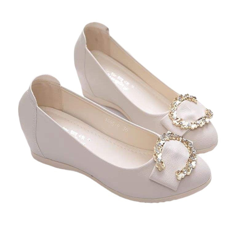 Women's Height-Increasing Flats2025Spring New Non-Slip Flat Shallow Mouth Height-Increasing Shoes Versatile Wedge Mom Shoes