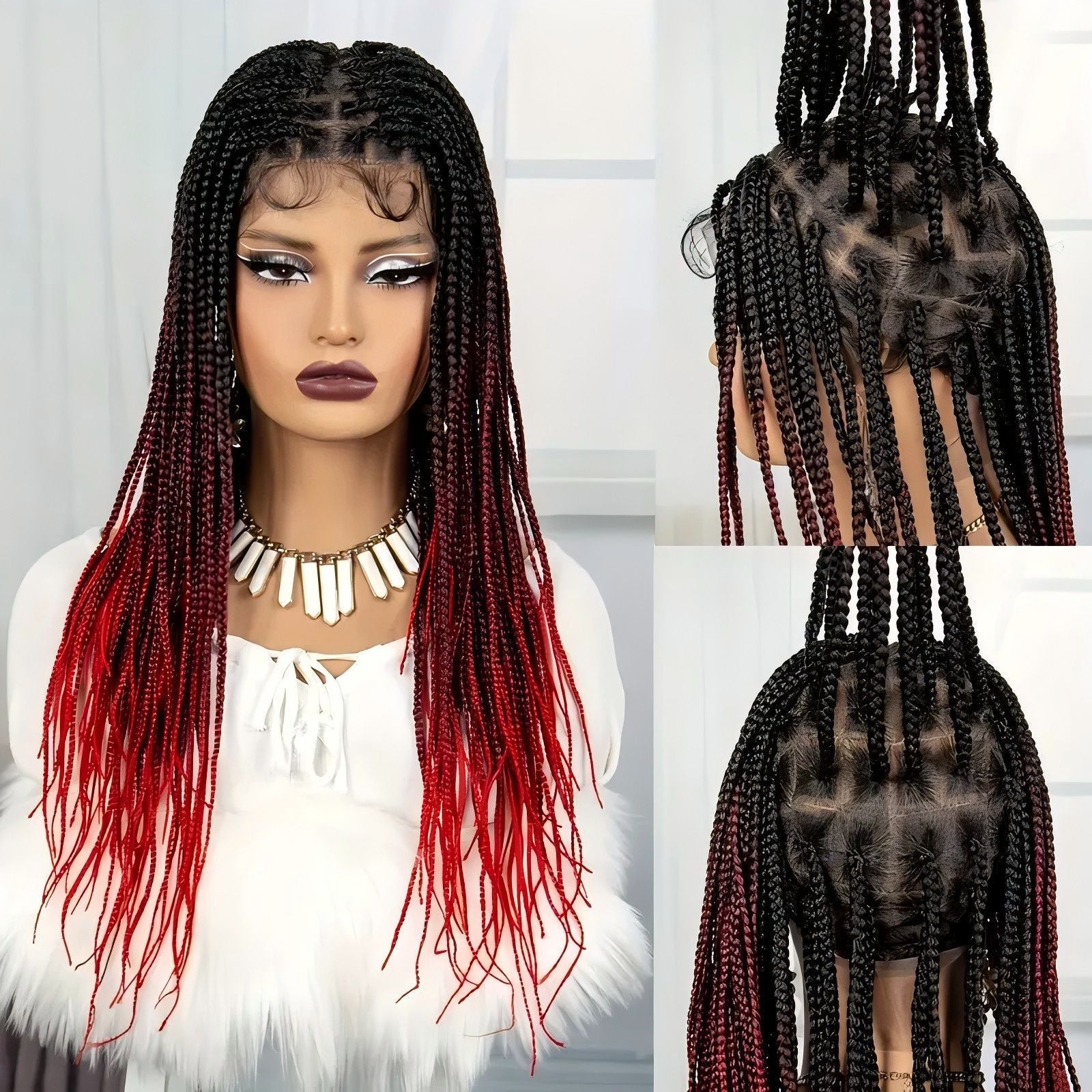 TEMU Amazon Cross-Border European and American Wig Three-Strand Braid Full Lace Hand-Woven Full Wig