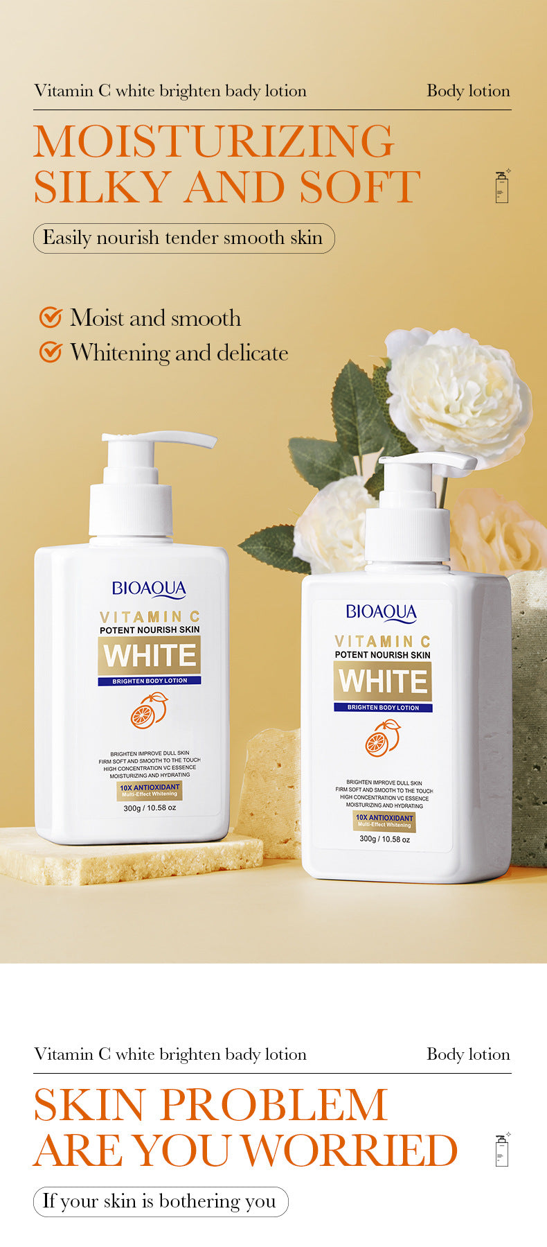 Full English VC Whitening Body Lotion BIOAOUA Vitamin C Brightening, Hydrating, Moisturizing, Skin Care,  Wholesale
