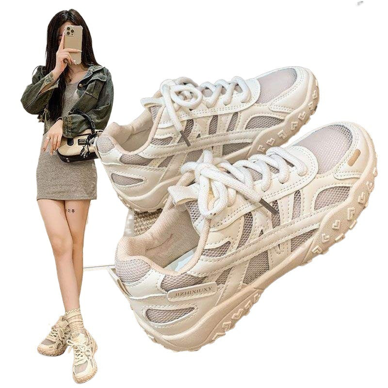 Ultra Soft Sole Korean Style Mesh Inner Height Increase German Training Shoes for Women2025Summer Style Double Shoelaces Slimming Sneakers