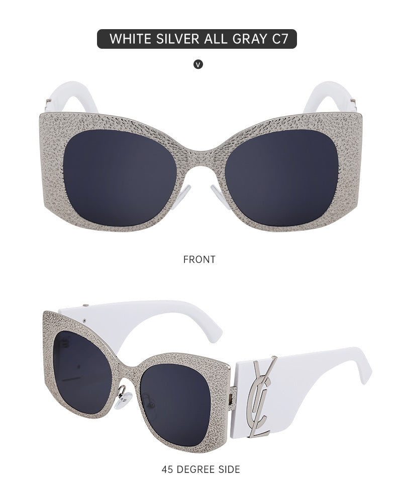 2025New Style Personality Wide Mirror Leg Sunglasses European and American Fashion Sunglasses for Women High-end Large Frame Outdoor Street Shooting Glasses