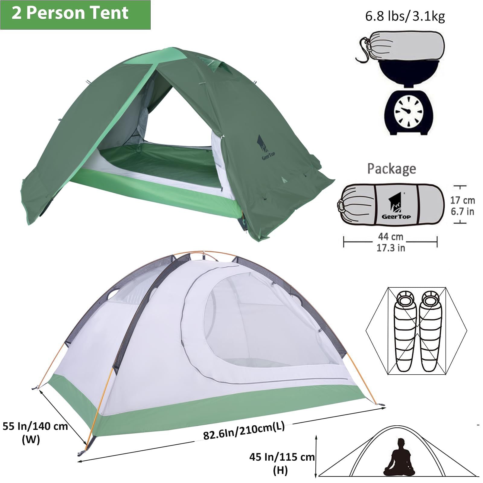 Jituo Journey Four Seasons Tent Outdoor Mountaineering Hiking Double Layer Tent for Two Persons Camping Tent Cold and Rainproof