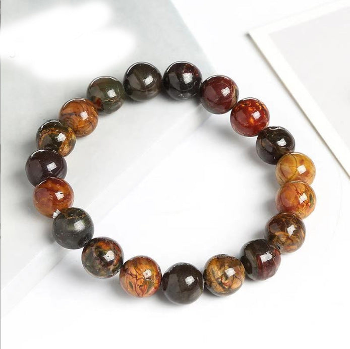 Tiger Eye Stone Double Row Bracelet Natural Stone Beaded Lucky Tree Pendant Bracelet Woven Double Layer Beaded Crystal Bracelet
