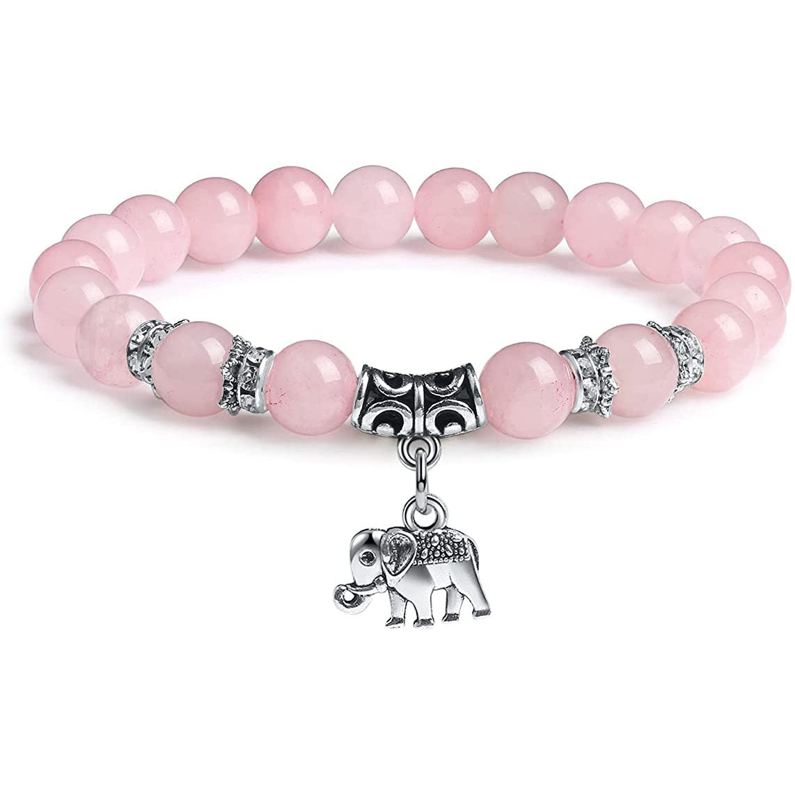 Men's White Pine Bracelet8mm Bead Spacer Tiger Eye Stone Blue Dot Natural Black Agate Elephant Pendant Bracelet