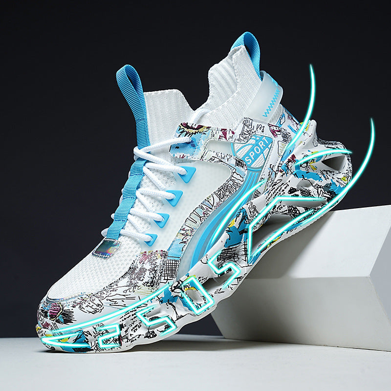 Spring Summer New Style Flyknit Camouflage Blade Men's Shoes Fashion Casual Sports Shoes Shock Absorption Height Increasing Dad Versatile Trendy Shoes