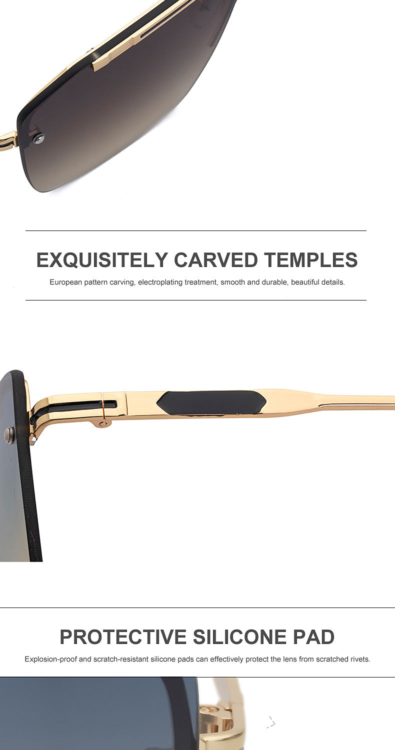 New Large Frame Sunglasses Men's Trendy Cool Fashion Street Style Square Frame Sunglasses Retro Rimless Glasses sunglasses