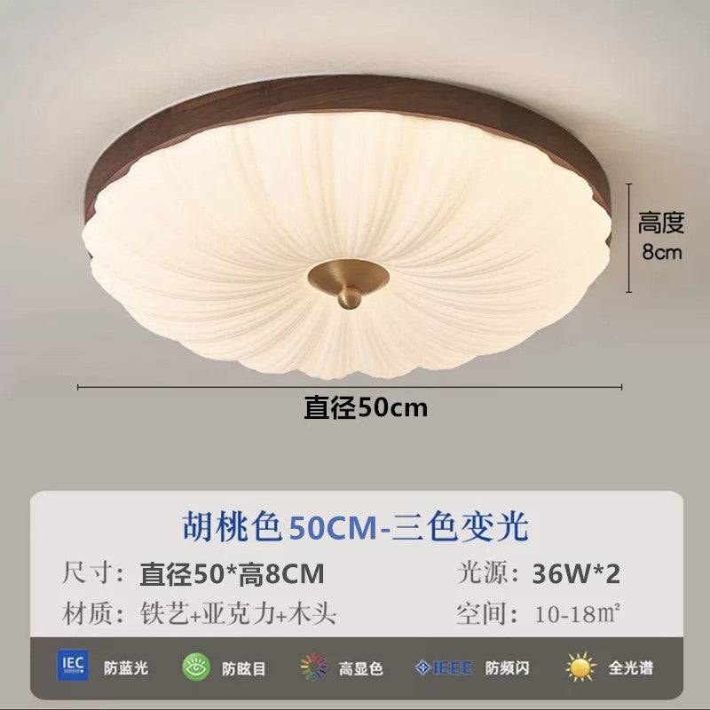 New Chinese Style Creative Personality Walnut Color Vintage Ceiling Light Bedroom Light Retro French Eye Protection Study Lamp