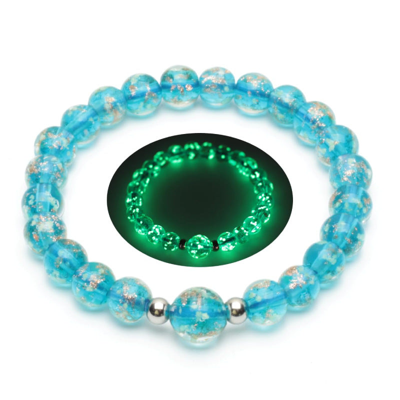 Luminous Gold Sand Bracelet for Women, High-End Feel, Gift for Best Friend, Fluorescent Bracelet8mm Beaded Luminous Glass Bracelet