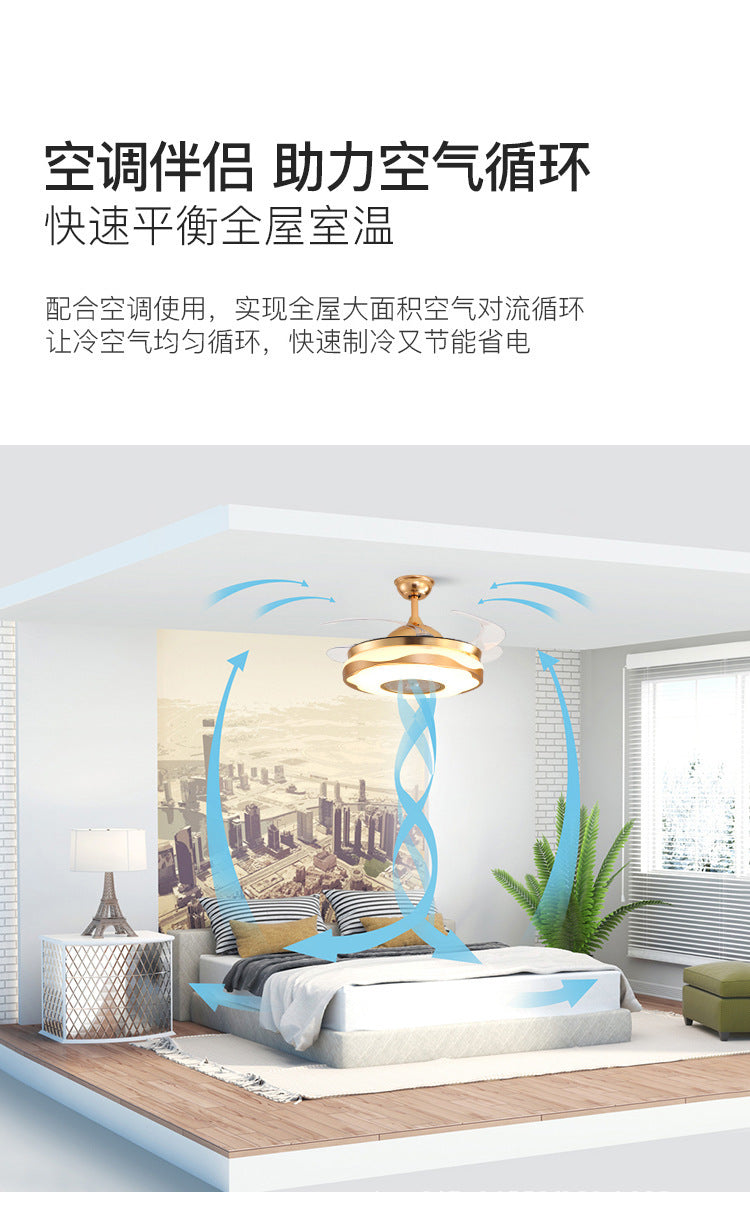 LED Invisible Fan Light for Dining Room and Bedroom, Modern Simple Ceiling Fan with Light, Variable Frequency Fan Light, Invisible