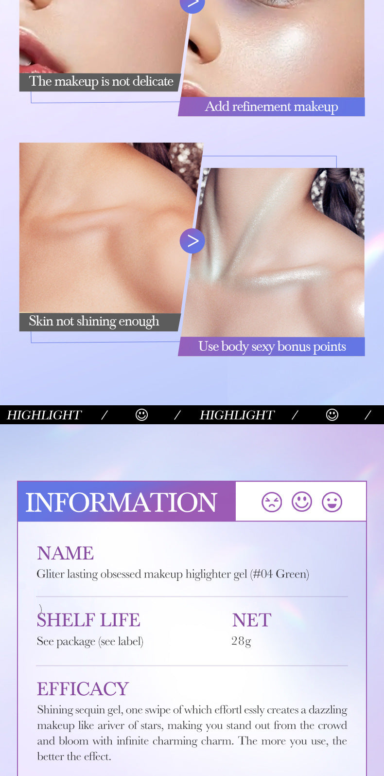 Colorful Highlight Gel SADOER Increase Facial Highlight Makeup Gel Cross-Border Wholesale