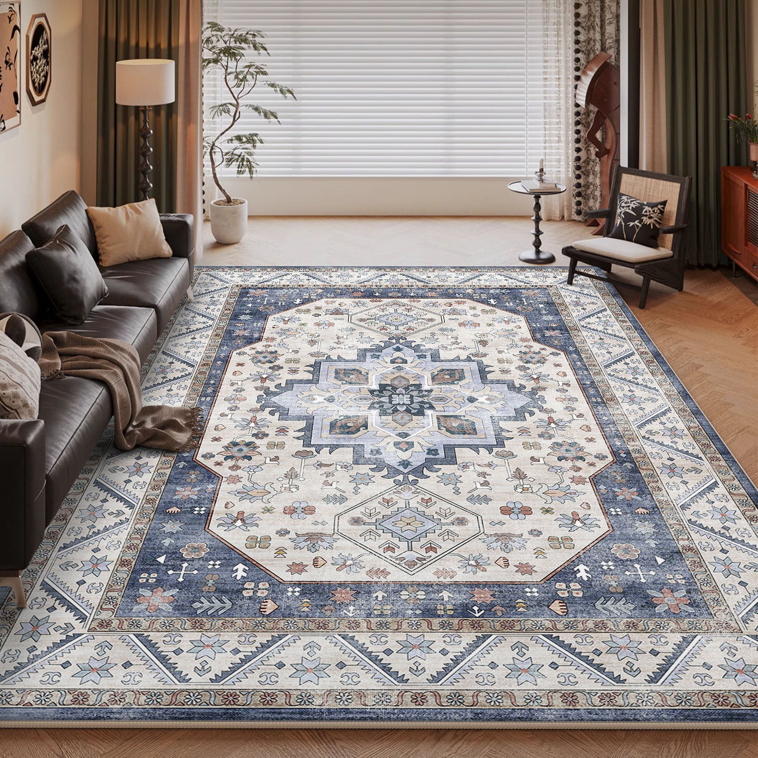Persian Style Large Area Full Coverage Living Room Carpet, Stain Resistant and Easy to Maintain, Sofa and Coffee Table Decorative Carpet Wholesale