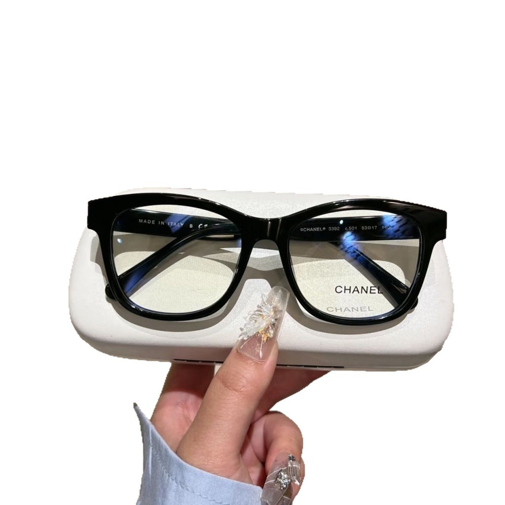 Xiaoxiangjia CH3392No Makeup Black Frame Women's Non-Prescription Glasses Frame Acetate Myopia Glasses Can Be Fitted with Prescription No Makeup Can Be Fitted