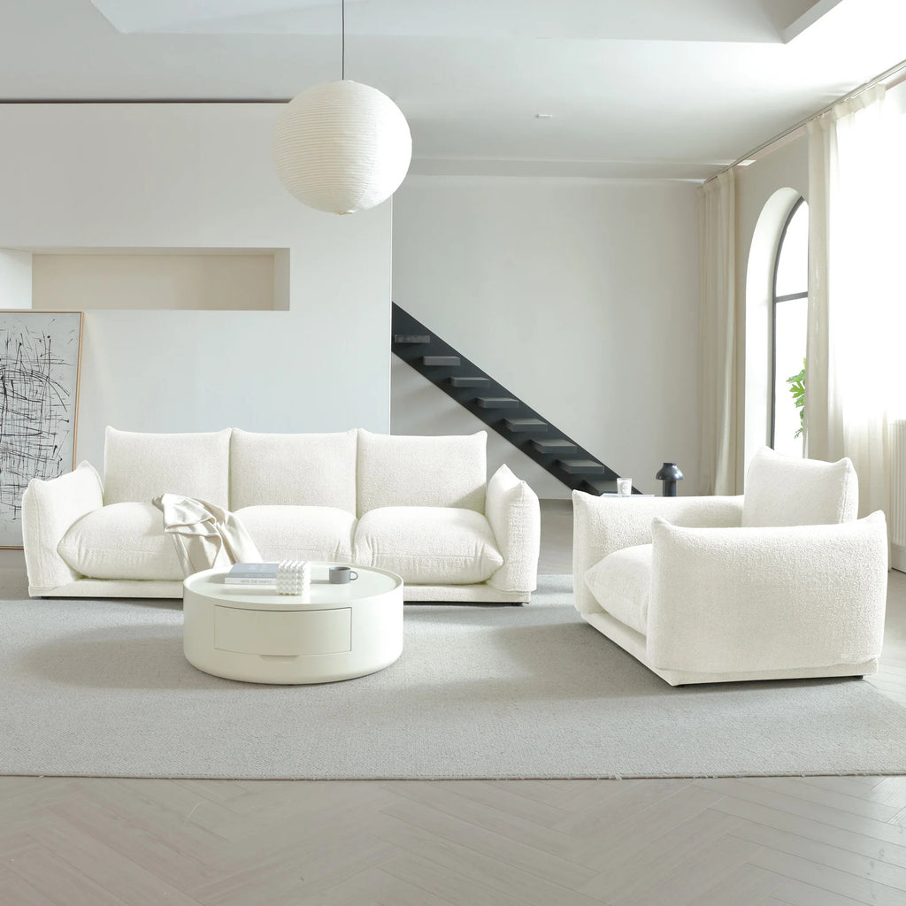 Factory Direct Sales E-commerce Cream Style Bread Fabric Sofa Straight Row Small Apartment Living Room Compression Sofa