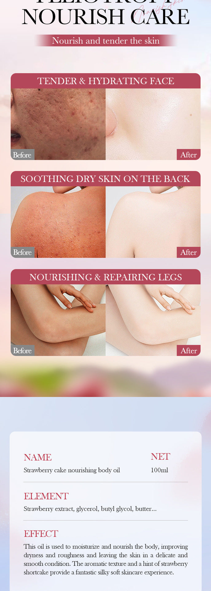 Full English Strawberry Cake Nourishing Body Oil BIOAOUA Moisturizing skin essence  foreign trade wholesale