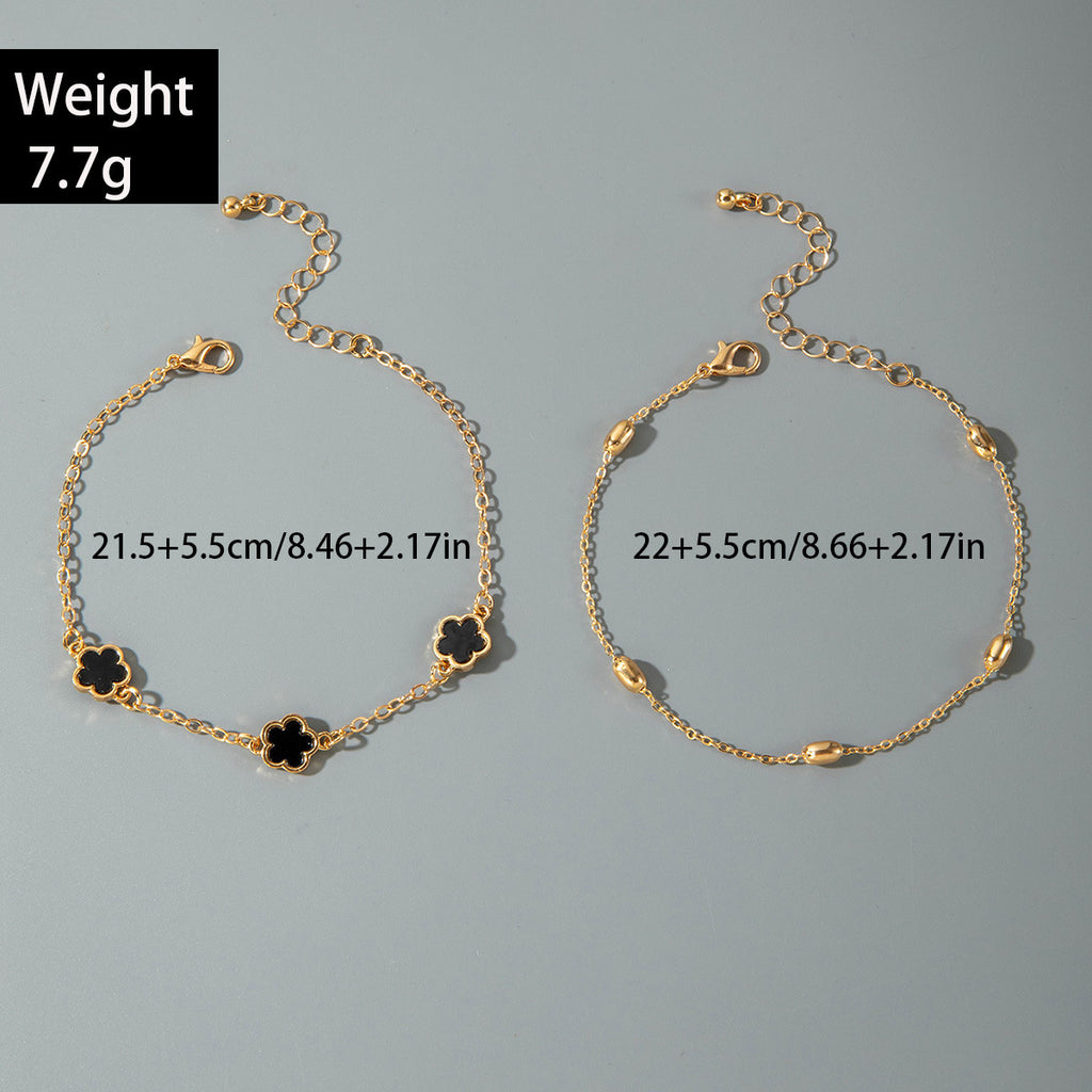 European and American Fashion Alloy Inlaid Diamond Five-Leaf Clover Bracelet Jewelry Three-Piece Set Simple Geometric Smooth Bracelet Wholesale