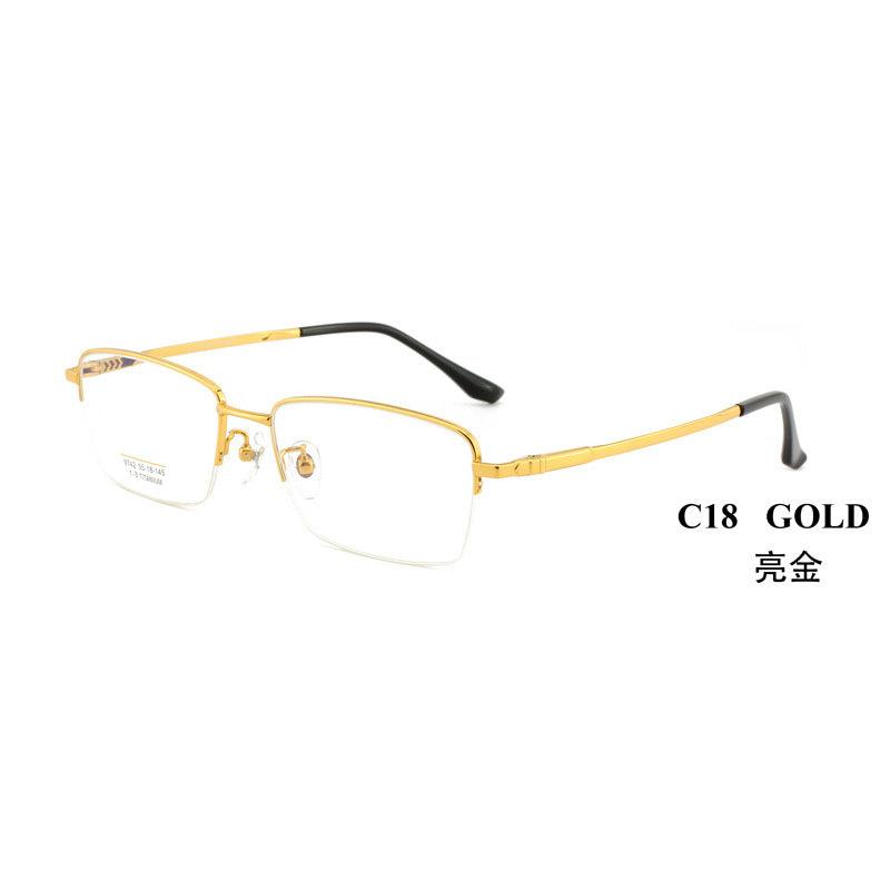 Men's Half Titanium Frame Business Commuting Titanium Men's Business Glasses Frame Metal Frame Non-Prescription Glasses Light Luxury Style Large Frame