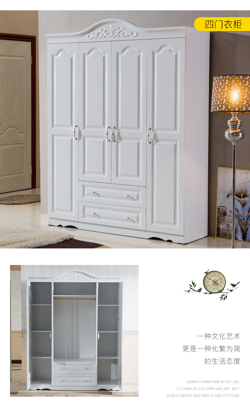 Simple Bedroom Wardrobe European Style Cloakroom Double-Opening Three-Door Four-Door Wooden Panel Rental Room Storage Space Organizer