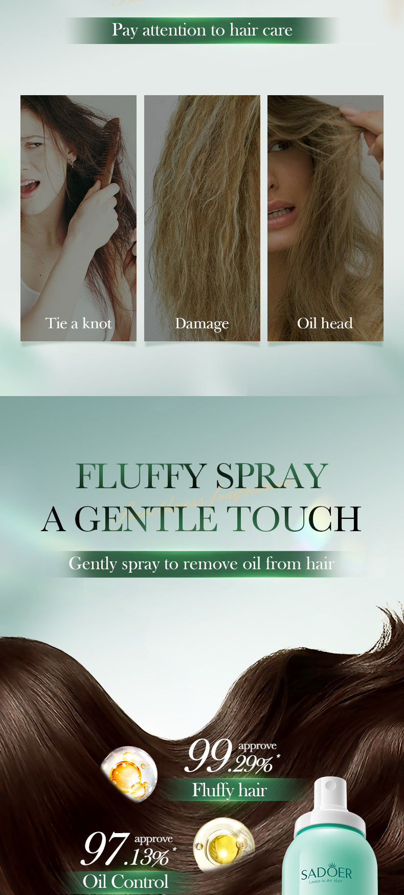 Hair Volumizing Spray SADOER Oil Removal and Smooth Hair Spray for Improving Hair Texture, Cross-Border Wholesale