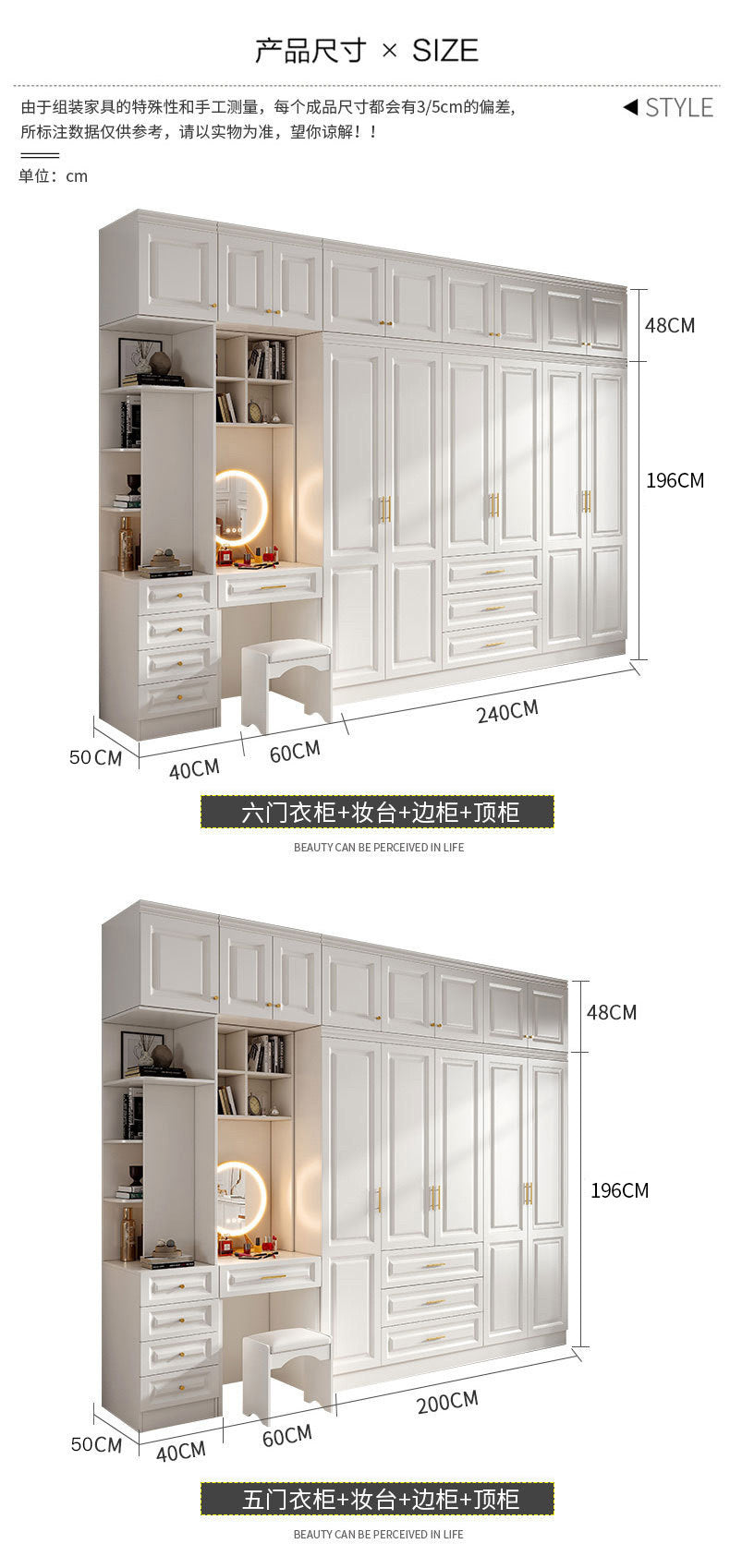 Nordic Modern Dressing Wardrobe Light Luxury Pure Desire Style White Wall Cabinet Three-Dimensional Carving Free Combination Large Capacity Wardrobe