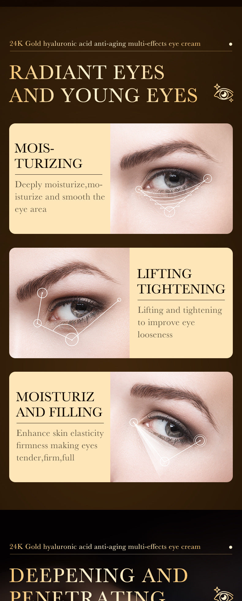 24K Gold Eye Cream ZOZU Hyaluronic Acid Improves Dark Circles and Eye Wrinkles  Wholesale