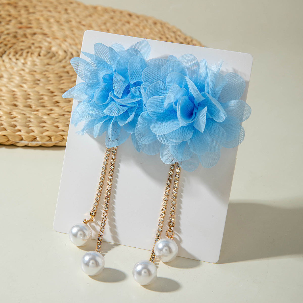 European and American Style Exaggerated Imitation Pearl Tassel Flower Earrings Fresh and Elegant Temperament Earrings for Women