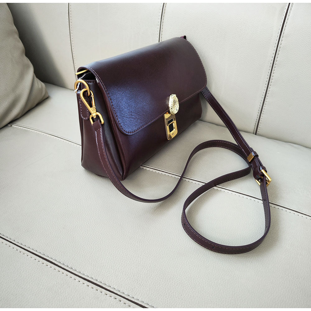 Fingerprint Unlock Bag Niche Genuine Leather Women's Bag High-end Flocked Top Layer Cowhide Single Shoulder Crossbody Commuter Underarm Bag