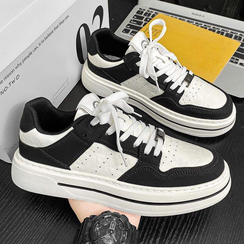 Internet Celebrity Men's Shoes Winter Versatile Casual Trendy Brand Sneakers Leather Waterproof Student Sports Height-Increasing White Trendy Shoes