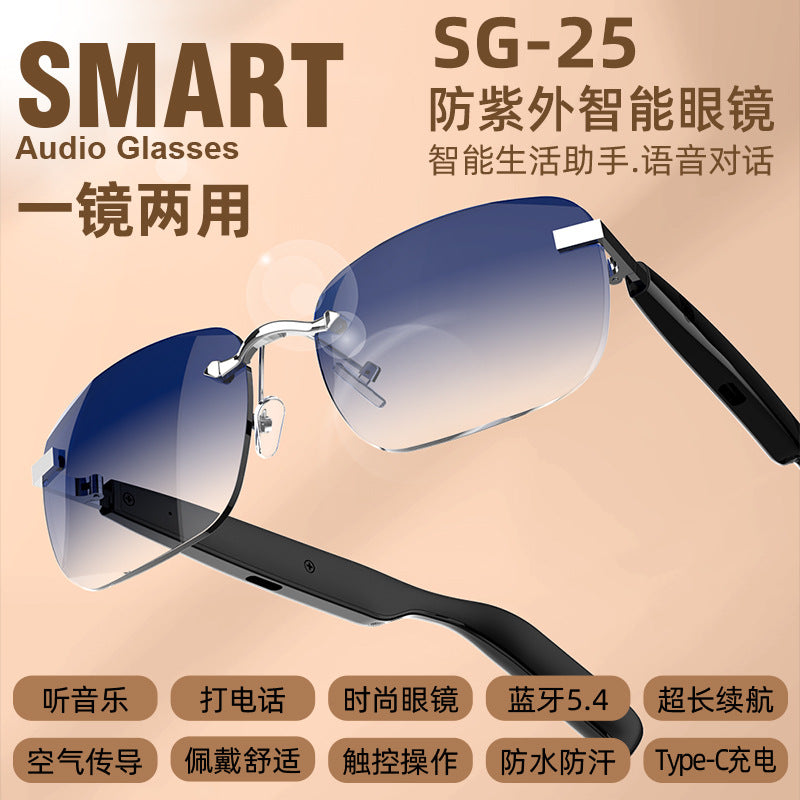 New Fashion Black Technology Smart Bluetooth Glasses UV Protection Call Photo Sunglasses Wireless Headphones Frameless