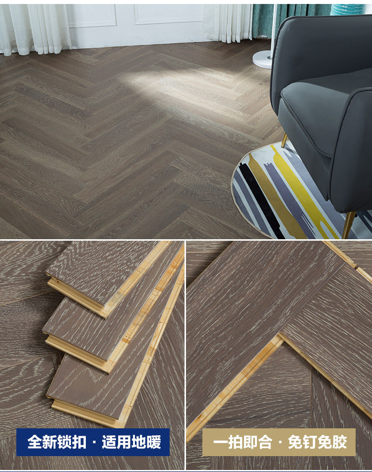 In-stock wholesale with on-site installation Herringbone Locking Floor Heating New Three-Layer Solid Wood Flooring Oak Black Walnut Flooring