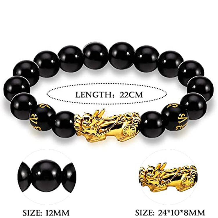 Vietnam Sand Gold Pixiu Bracelet for Men and Women Imitation3D Hard pure gold99Obsidian Wealth-Attracting Pichu Buddha Bead Jewelry Long-Lasting Color