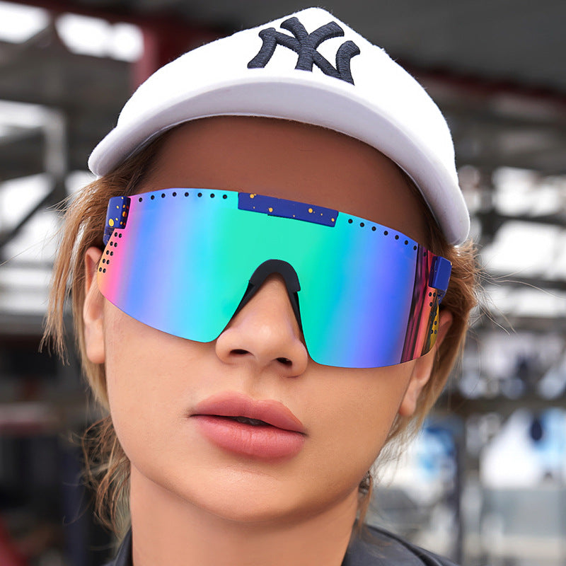 European and American Colorful Sunglasses Outdoor Cycling Windproof Sunglasses Men and Women One-piece Lens Sports Anti-ultraviolet Glasses