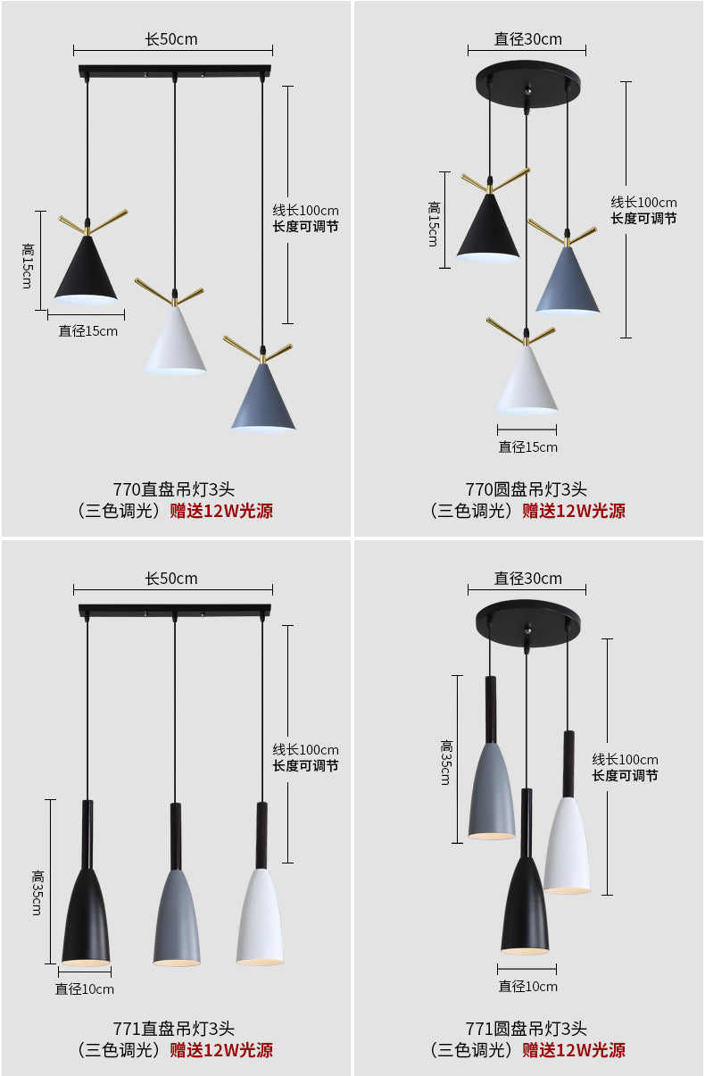 Nordic Restaurant Pendant Light Three-Head Bar Dining Room Table Lamp Creative Personality Bedroom Lamp Modern Minimalist Lighting Fixture