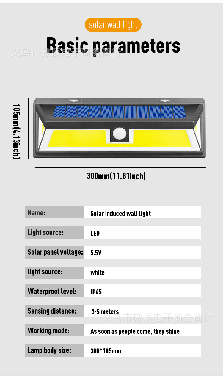 New Solar Wall Light Outdoor Human Body Sensor Light COB Courtyard Home Lighting Street Lamp Waterproof LED Garage Light