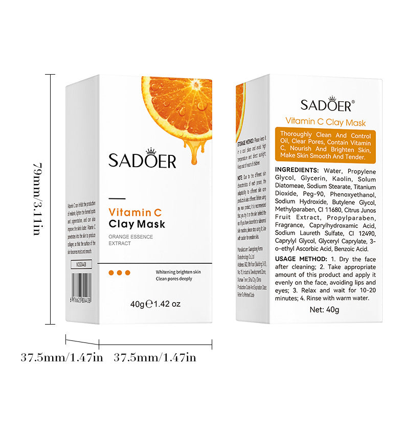 Full English Solid Face Mask40g SADOER Vitamin C Aloe Vera Mugwort Cleansing Mud Mask  Wholesale