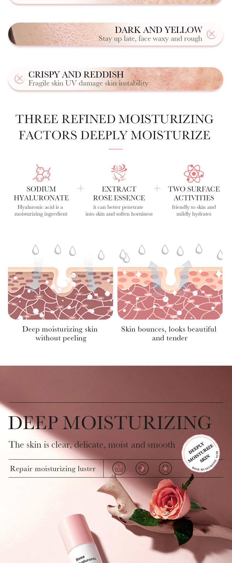 BIOAOUA Rose Hyaluronic Acid Moisturizing Six-piece Set Hydrating skin care product set  wholesale