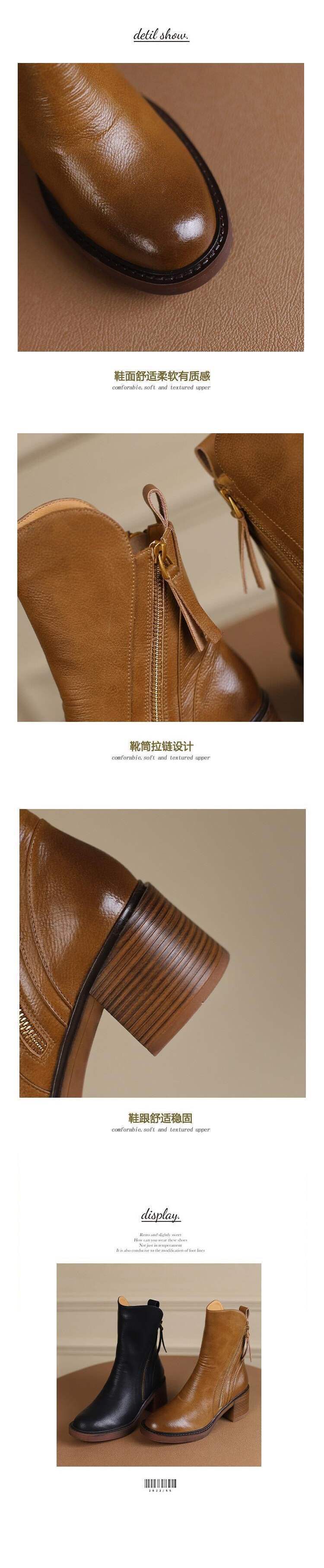 Spring and Autumn Thin Boots Thick Sole Round Toe Double Zipper Martin Boots Women's Thick Heel Platform Sole Versatile Retro Short Boots