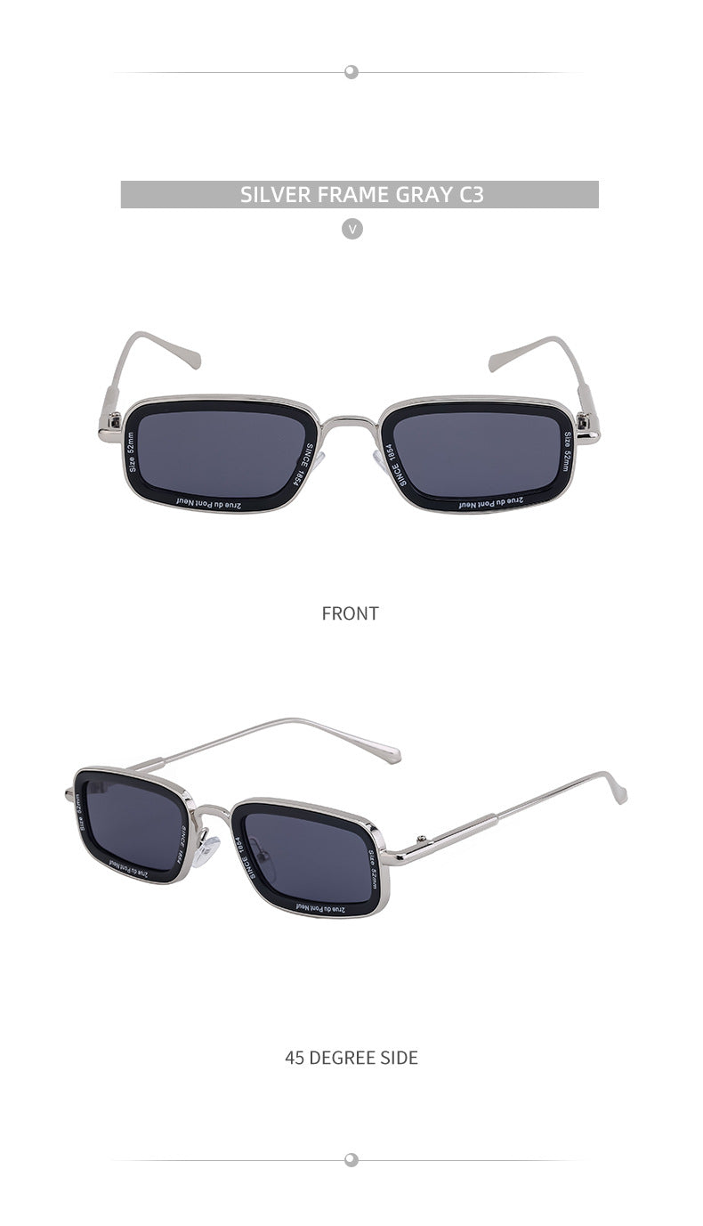 Square Small Frame Sunglasses for Women with Letter Print, Personalized European and American Retro High-End Feel ins Fashion Sunglasses for Women Trendy Glasses