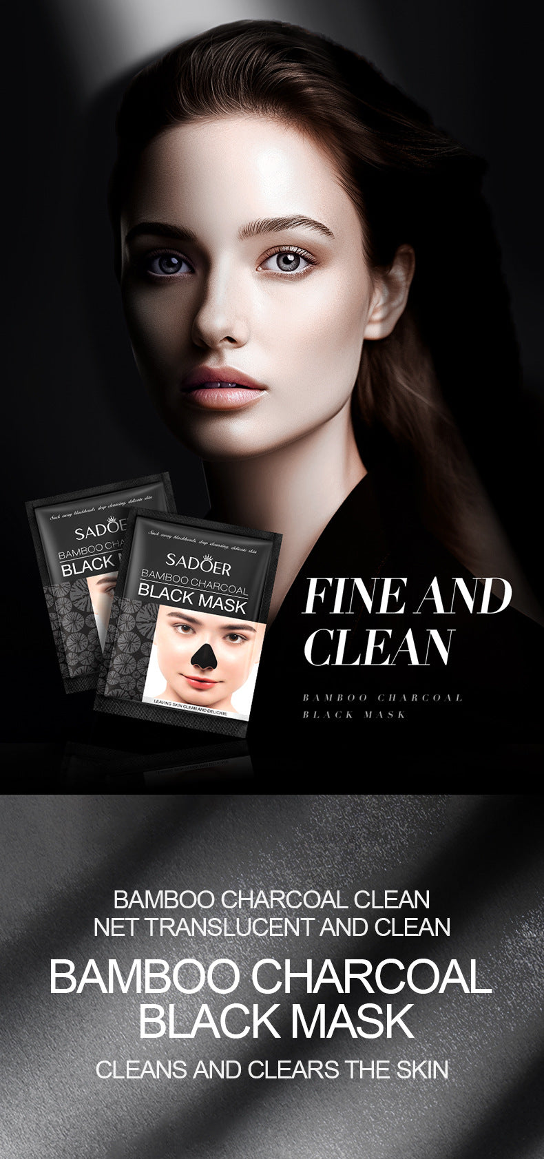 Full English Nose Strips Pack SADOER Bamboo Charcoal Blackhead Absorbing Nose Mask Patch T District Nursing  Foreign Trade Wholesale