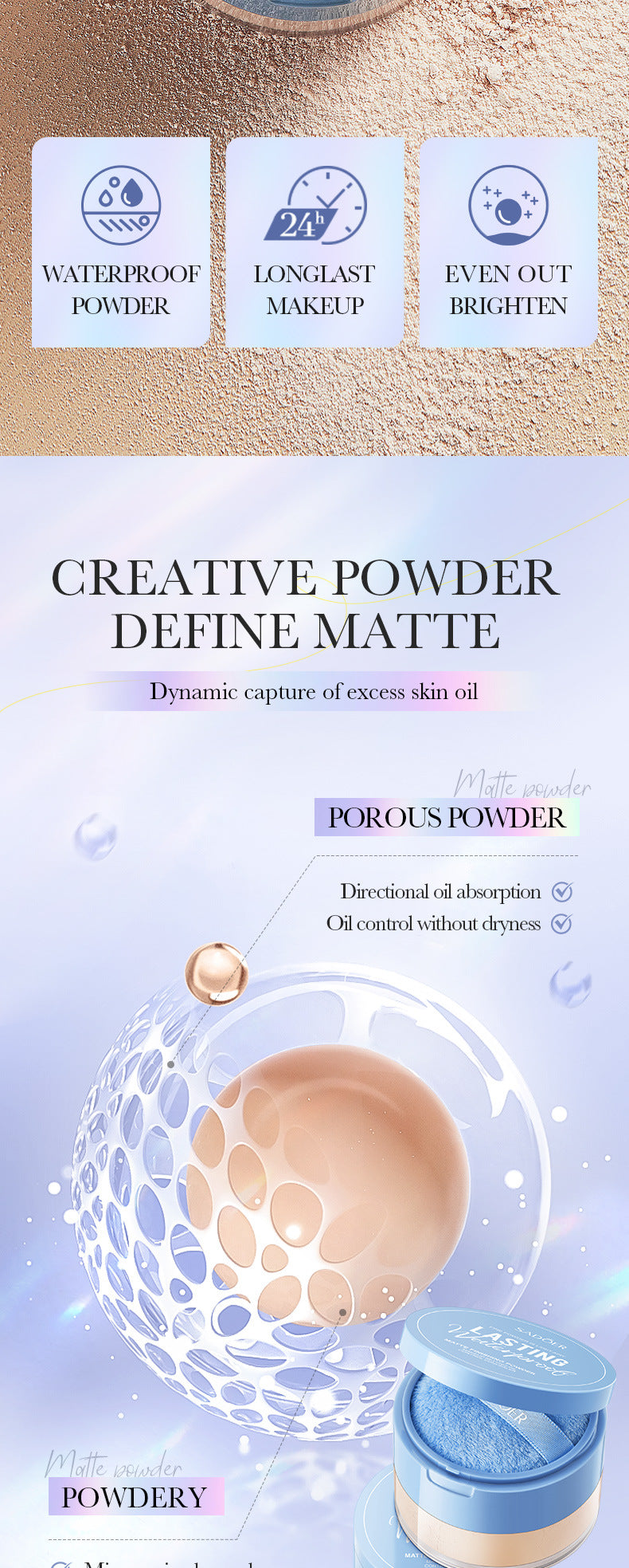 Matte Concealer Powder15g SADOER Contouring and Setting Powder for Makeup Wholesale Cross-Border Trade