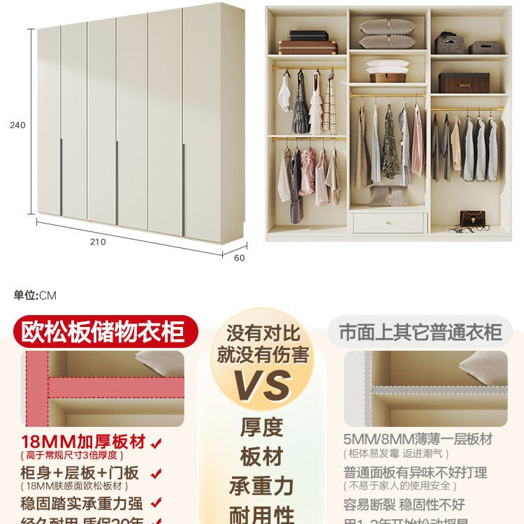 Solid Wood European Pine Board Door to Ceiling60cm Depth18mm Thickened Cabinet Body Wardrobe for Home Bedroom Cream Style Closet