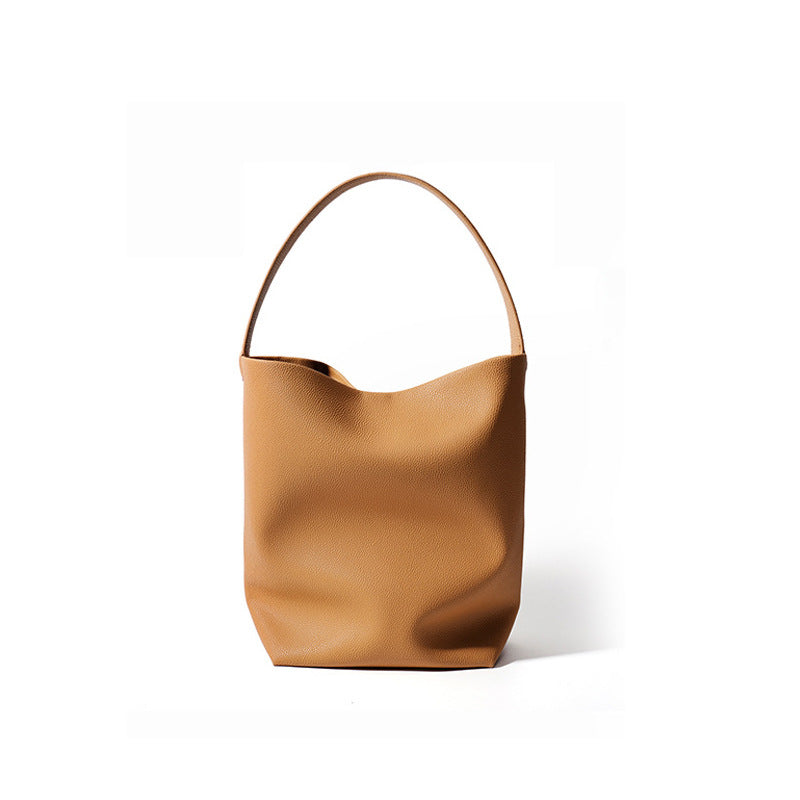 Women's Genuine Leather Underarm Bag, Large Capacity Single Shoulder Tote Bag, Top Layer Cowhide Commuter High-End Bucket Bag
