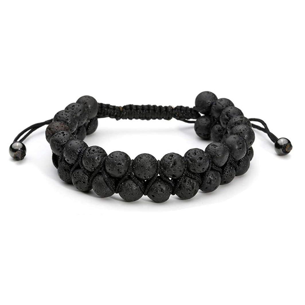 Men's Volcanic Tiger Eye Stone Double Layer Braided Bracelet Lapis Lazuli Agate Beaded Volcanic Black Gallstone Double Row Braided Bracelet