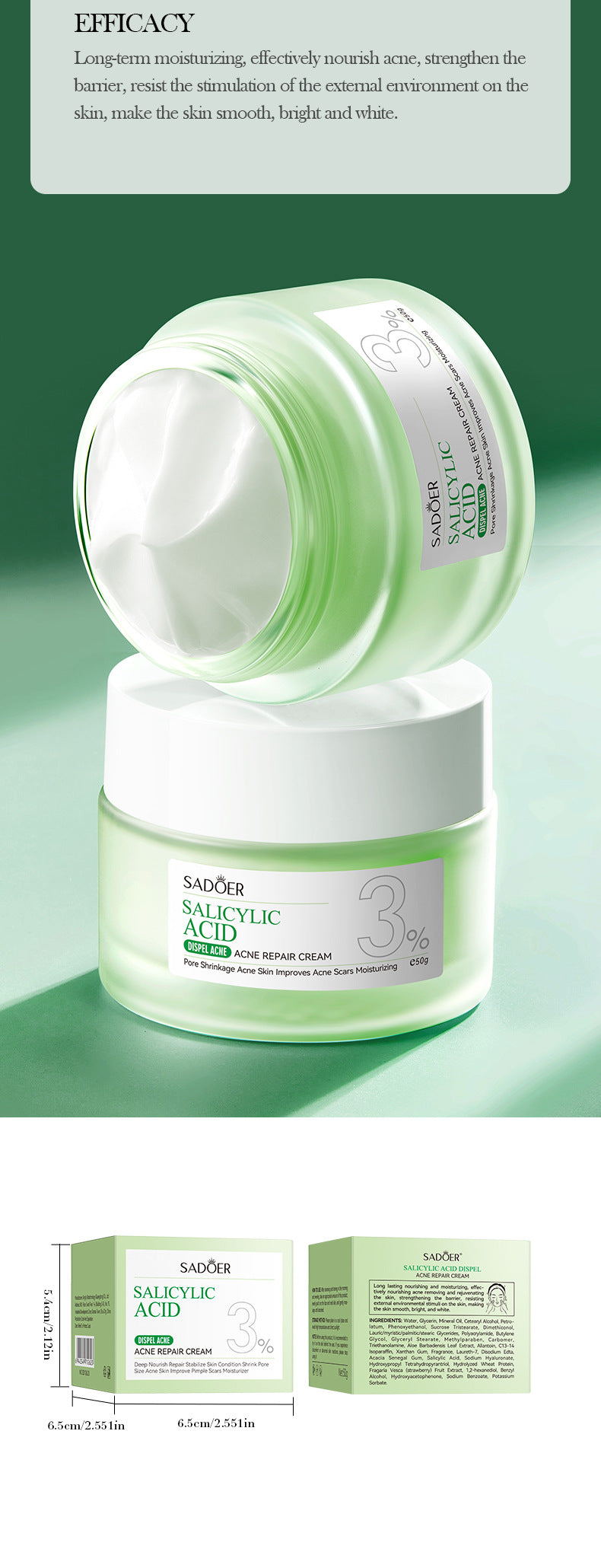 Full English Salicylic Acid Skincare Series SADOER Anti-acne Amino Acid Moisturizing and Hydrating Skin Care Products  Foreign Trade Approval