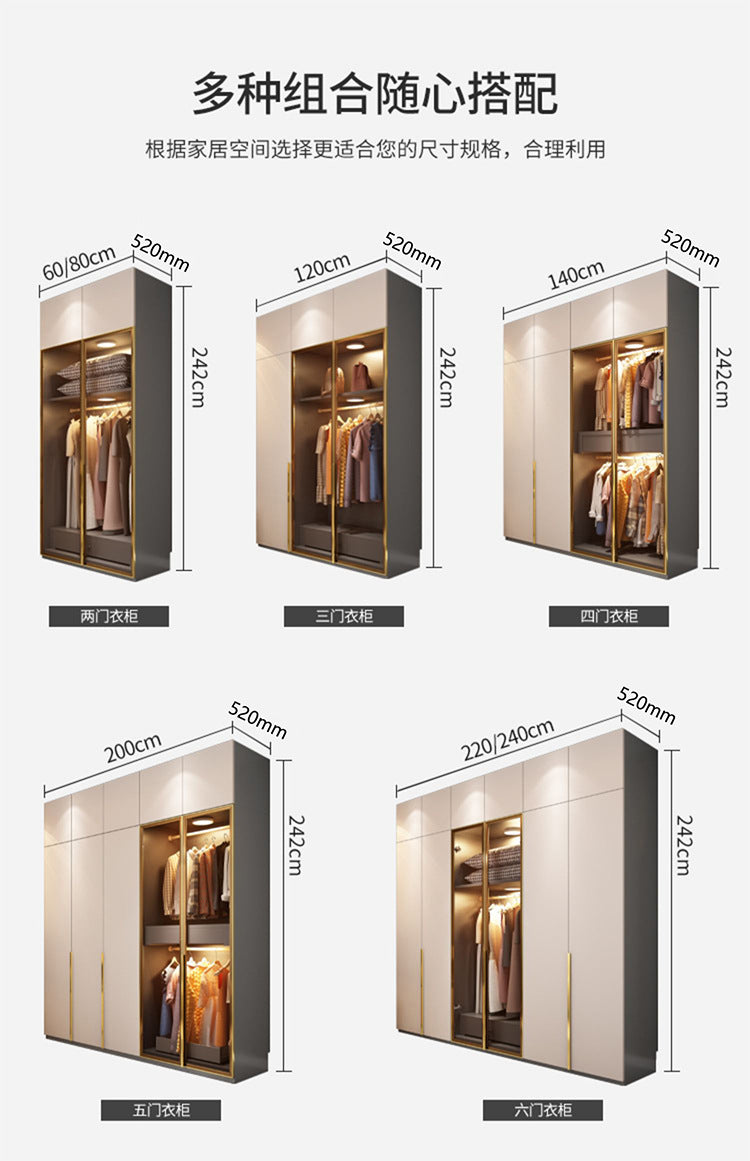 Light Luxury Glass Door Wardrobe Modern Home Bedroom Cloakroom Custom Processing Assembly Wardrobe Storage Large Wardrobe