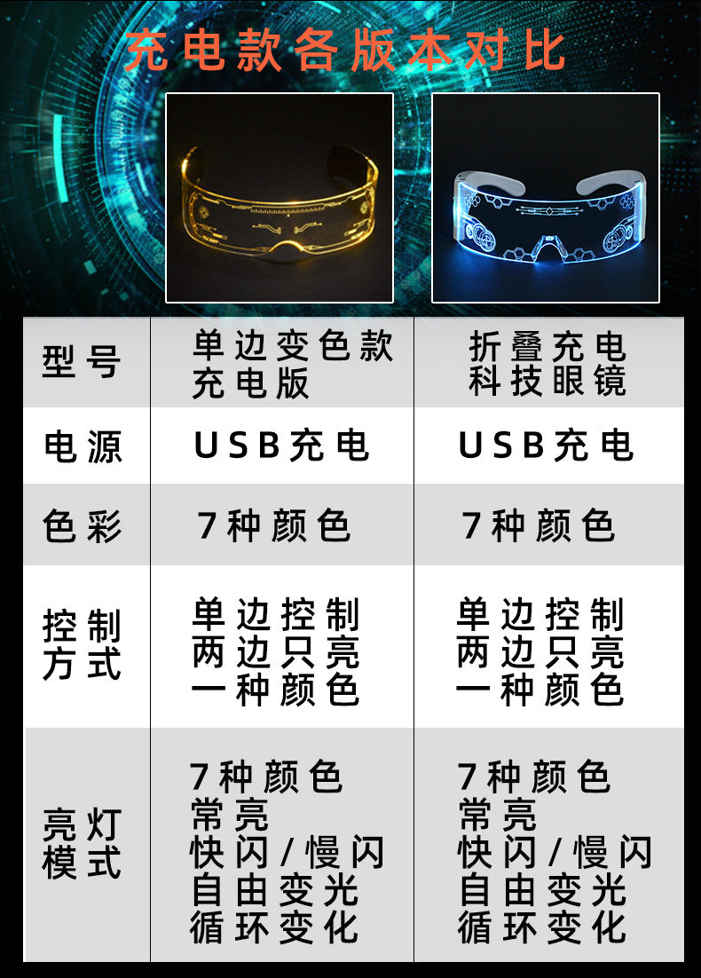 LED Light-emitting Glasses Trendy Future Technology Style Same Style Bar Disco Flashing Rechargeable Glasses