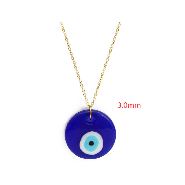 Devil's Eye Necklace European and American Wax Rope Necklace Turkish Blue Eye Women's Round Water Drop Necklace
