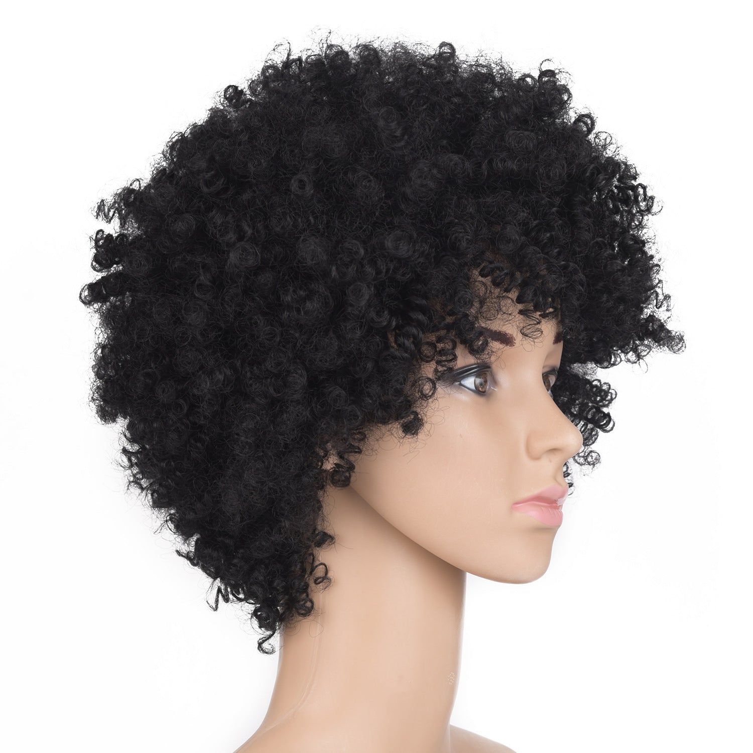 European and American New Style Hair Wig Cap Women's Short Hair Small Curl Black Hairpiece Brown Wholesale Bangs Natural Style